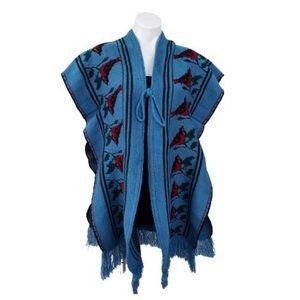 Vintage Cardnal Poncho Fringe Shawl